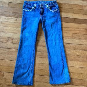 Revolt Jeans Blue Washed Denim Embellished Pockets and Trim Jeans